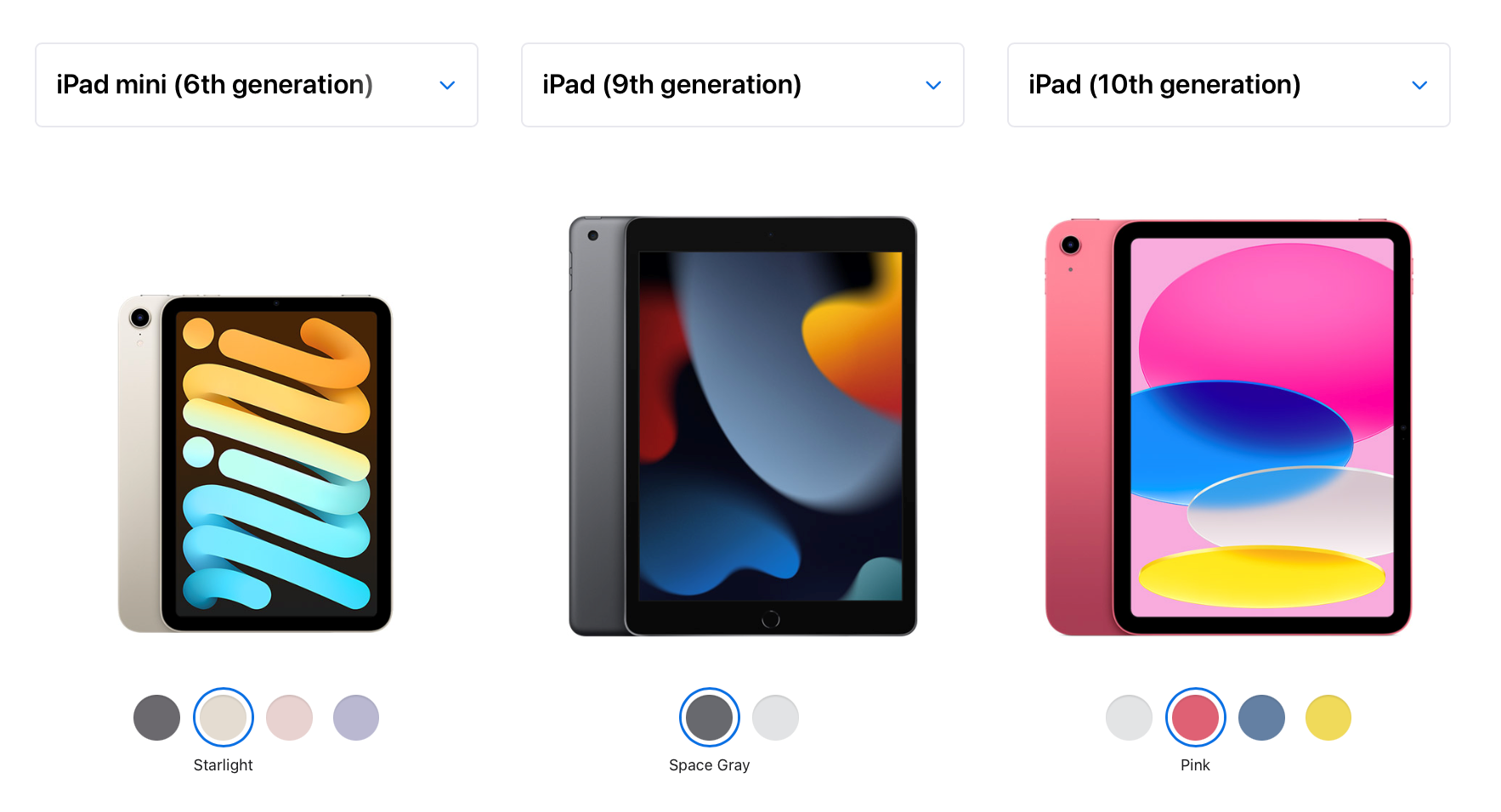 images of the three acceptable ipads